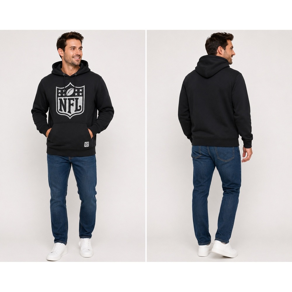 NFL Shield Logo Hoodie Mens Small Black Fleece Pullover Sweatshirt RN126673